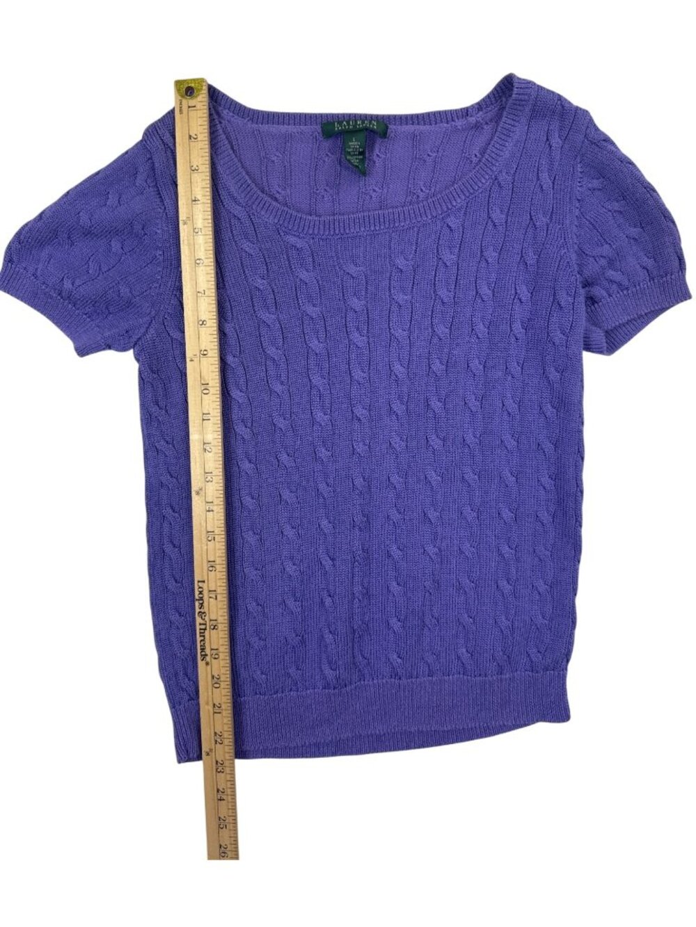 Lauren Ralph Lauren Women's L Purple Cable Knit Short Sleeve Sweater Preppy - Picture 5 of 8